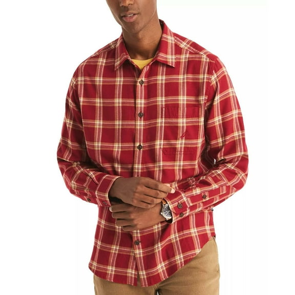 Nautica Men's Classic-Fit Plaid Button-Down Shirt - Autumn Berry-2XL