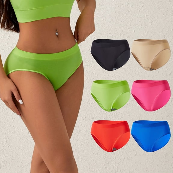 Lunuaoe Women's Seamless Cotton Bikini Briefs, Low-Mid Waist Solid Color Underwear, Thin Breathable Panties