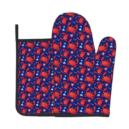

Lukts Cute Crabs Print Kitchen Heat-Resistant Gloves and Spacers 2pcs Set Suitable for Baking and Cooking