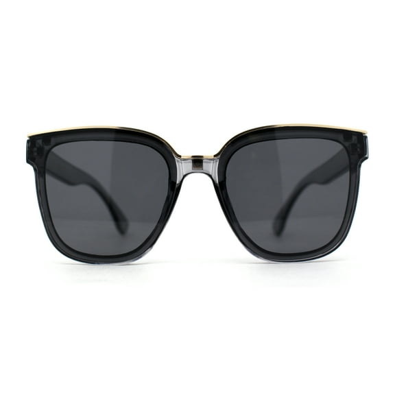 Womens Metal Brow Line Inset Lens Horn Rim Fashion Sunglasses Slate Black