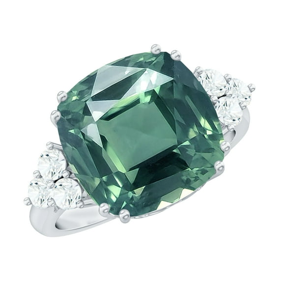 Rosec Jewels Cushion Cut Lab Grown Green Sapphire Solitaire Ring with Moissanite - AAAA Grade, 925 Sterling Silver, US 4.00