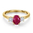 thumbnail image 3 of Gem Stone King 18K Yellow Gold Plated Silver Red Ruby and White Moissanite Engagement Ring for Women | 1.32 Cttw | Oval 7X5MM | Gemstone July Birthstone | Size 9, 3 of 7