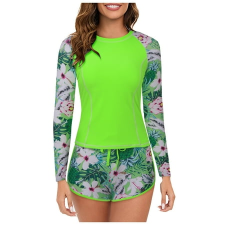 Blphud Women s Bathing Suits Swim Suits for Women 2024 Womens Swimsuits Long Sleeve Women 2 Piece Long Sleeve Rash Guard with Built in Bra Swimsuits Swim Shirt with Boyshort Bottom L