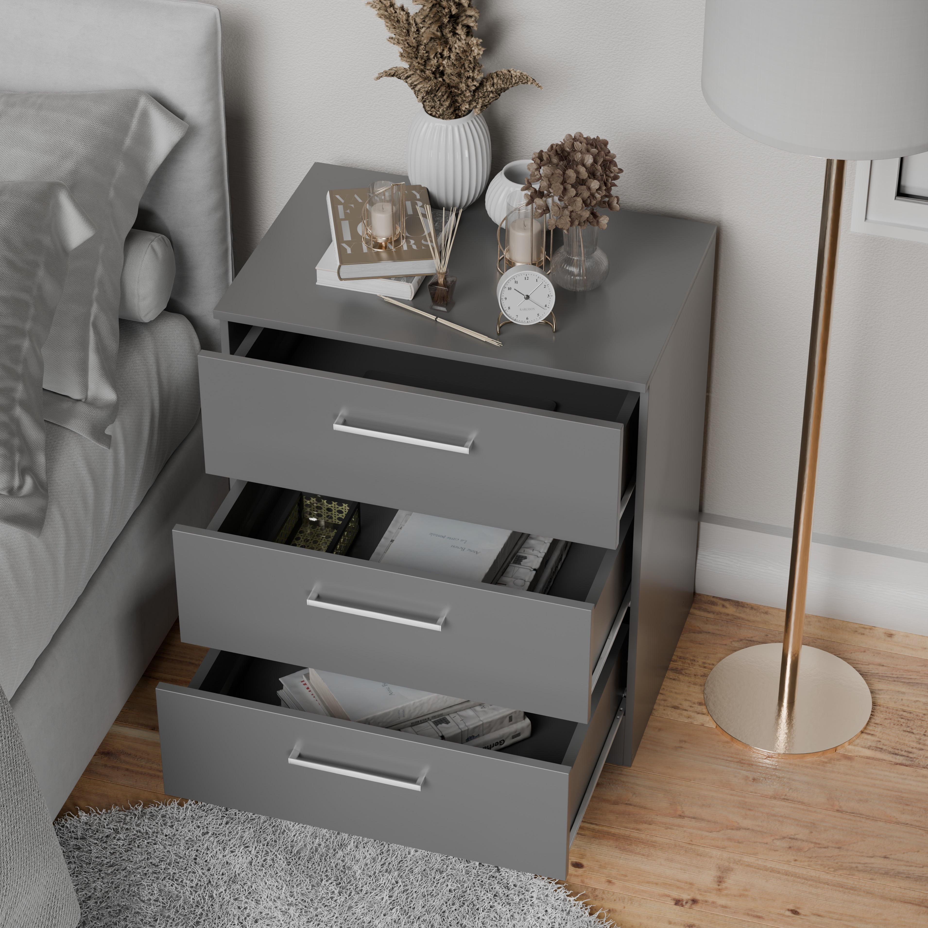 Kappesberg Jolyne 3-Drawer (Set of 2) Dresser Combo, Modern Bedroom Storage, for Adults and Teens, Gray