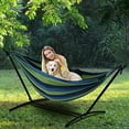 thumbnail image 2 of HCY Hammock with Stand, 550lbs Space Saving Steel Stand Weather Resistant with Carrying Bag for Outdoor Indoor Patio -Blue,Oasis Stripe, 2 of 7