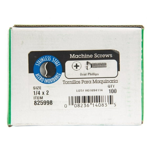 Hillman 825998 0.25-20 x 2 in. Phillips Oval Head Stainless Steel Machine Screw  Box of 100