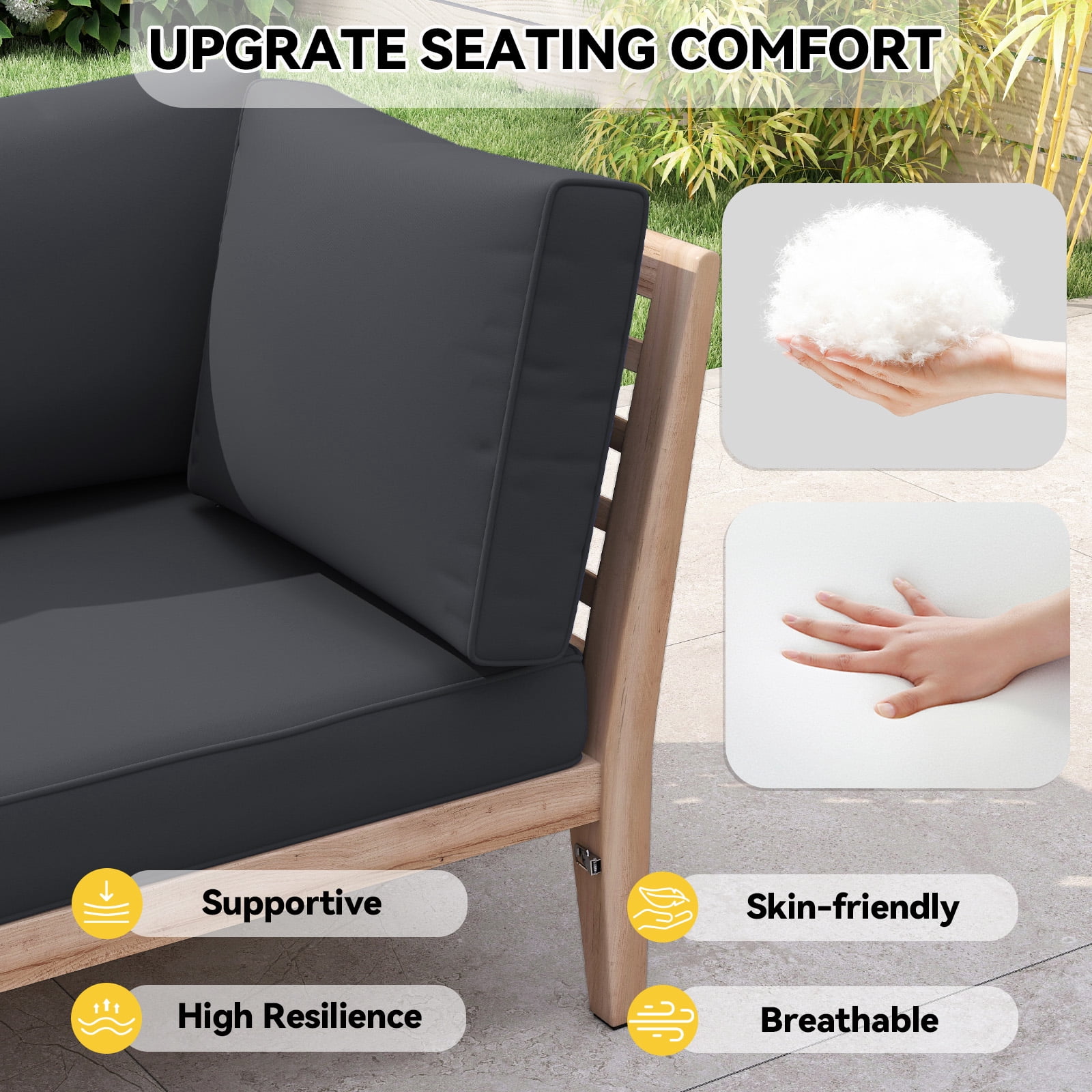 4 inch Outdoor Cushions for Patio Furniture with 5 Pillows, Patio Furniture Cushions,Water-Resistant Outdoor Couch Cushions,4 Seat Sofa Cushions for Outdoor Sectional,Black