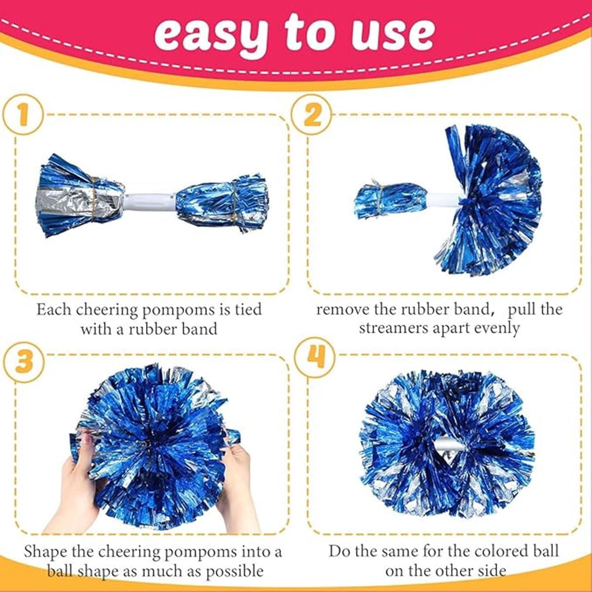 EONQY 8 Pcs Cheerleading Pom Poms with Baton Handle Cheering Squad Hand Flower for Adults Team Spirit Sports Game Dancing Party