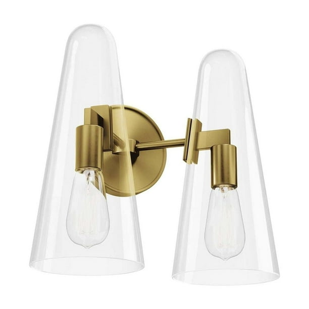 Lámpara de pared Modway Beacon de 2 luces de latón satinado transparente