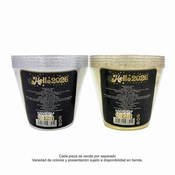 Vasos con Glitter Prichos Año Nuevo Poliestireno Varios Modelos 5 Piezas