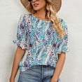 thumbnail image 4 of IROINNID Women Round- Neck Floral Print Pleated Short Sleeve Comfy Blouse, 4 of 5