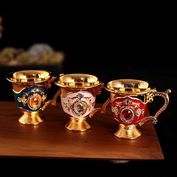 Vintage Metal Wine Cup, Gem Insert Style, Modern Unique Wine Glasses Set, Multicolor Household Metal White Wine Glass Alloy Pattern Decoration, Classical Wineware for Home Office Party Holiday