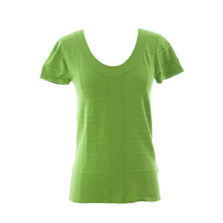 - Women's Petite Palm Leaf Rib Stretch Knit Short Sleeve Top