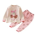 thumbnail image 2 of Thetops Big Girls Cherry Bear Cotton Loungewear Set - 7T Pink, Soft Breathable, Elastic Waist, Snap Buttons for Easy Dressing, Cute Print Kids Outfit, 2 of 4