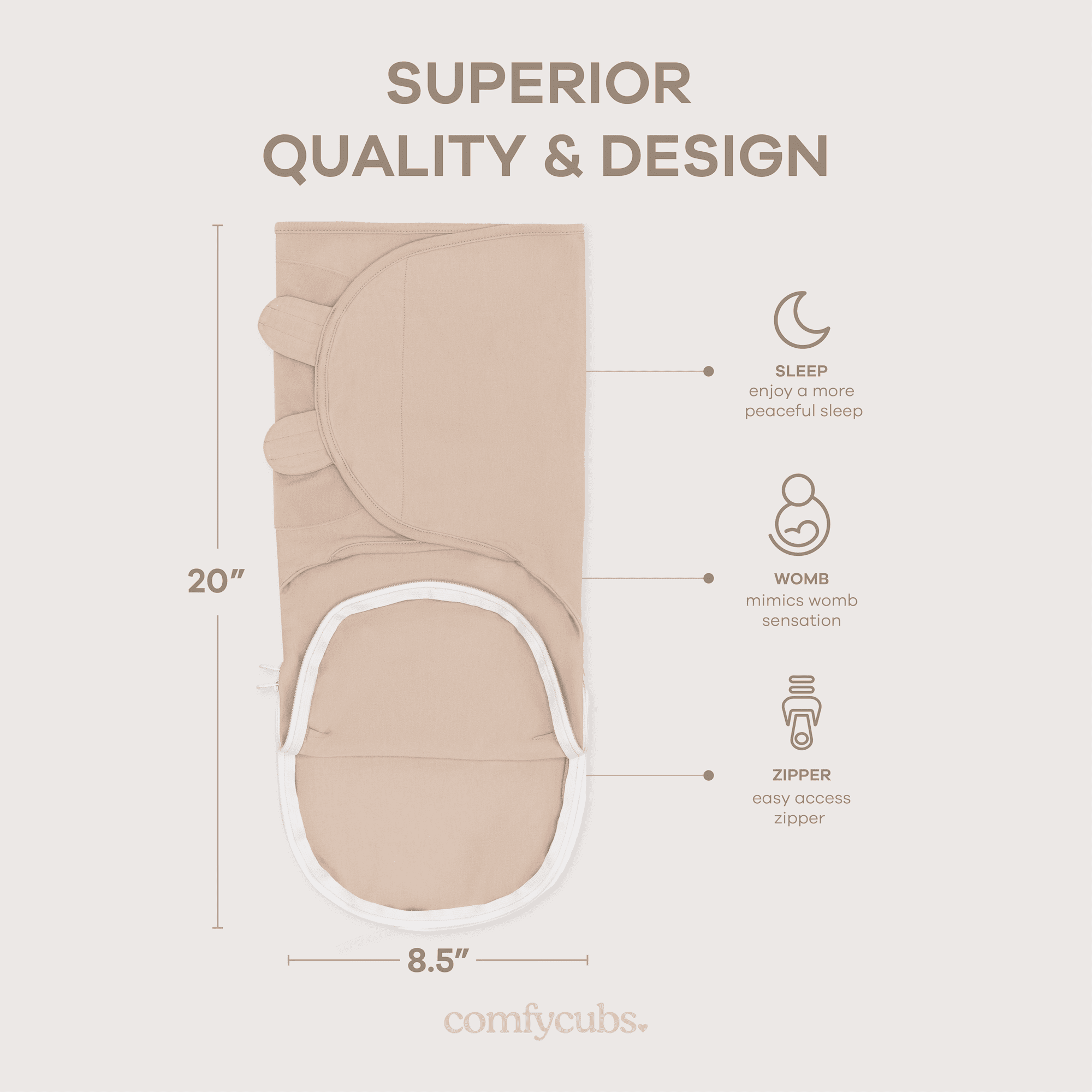 Comfy Cubs Swaddle Blankets for Baby, Easy Adjustable with Easy Access Zipper (Small, Light Blush, Blush, Mauve)