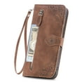 thumbnail image 2 of SaniMore Case for Samsung Galaxy A24 6.5" 2023, PU Leather Zipper Wallet Detachable Lanyard Retro Embossed Flower Crad Slots Flip Kickstand Full Body Protective Drop-proof Case For A24, Brown, 2 of 10