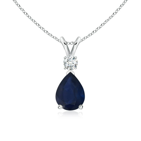 ANGARA Natural 1.15 ct Blue Sapphire Teardrop Pendant with Diamond in 925 Sterling Silver for Women (Size-8x6mm) | Anniversary, Jewelry Gift for Women | Natural Blue Sapphire Necklace