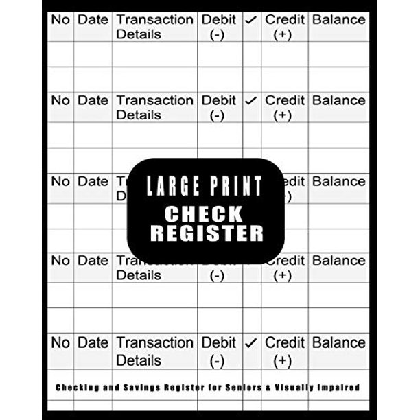 Large Print Check Register Checking and Savings Register for Seniors