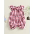 thumbnail image 2 of Suealasg Baby Girls 3-Pack Romper Bodysuit Fly Sleeve Round Neck Plaid Buttons Up Jumpsuits 3 6 12 18 Months Infant Girls Summer Casual Jumpsuits Clothes, 2 of 7