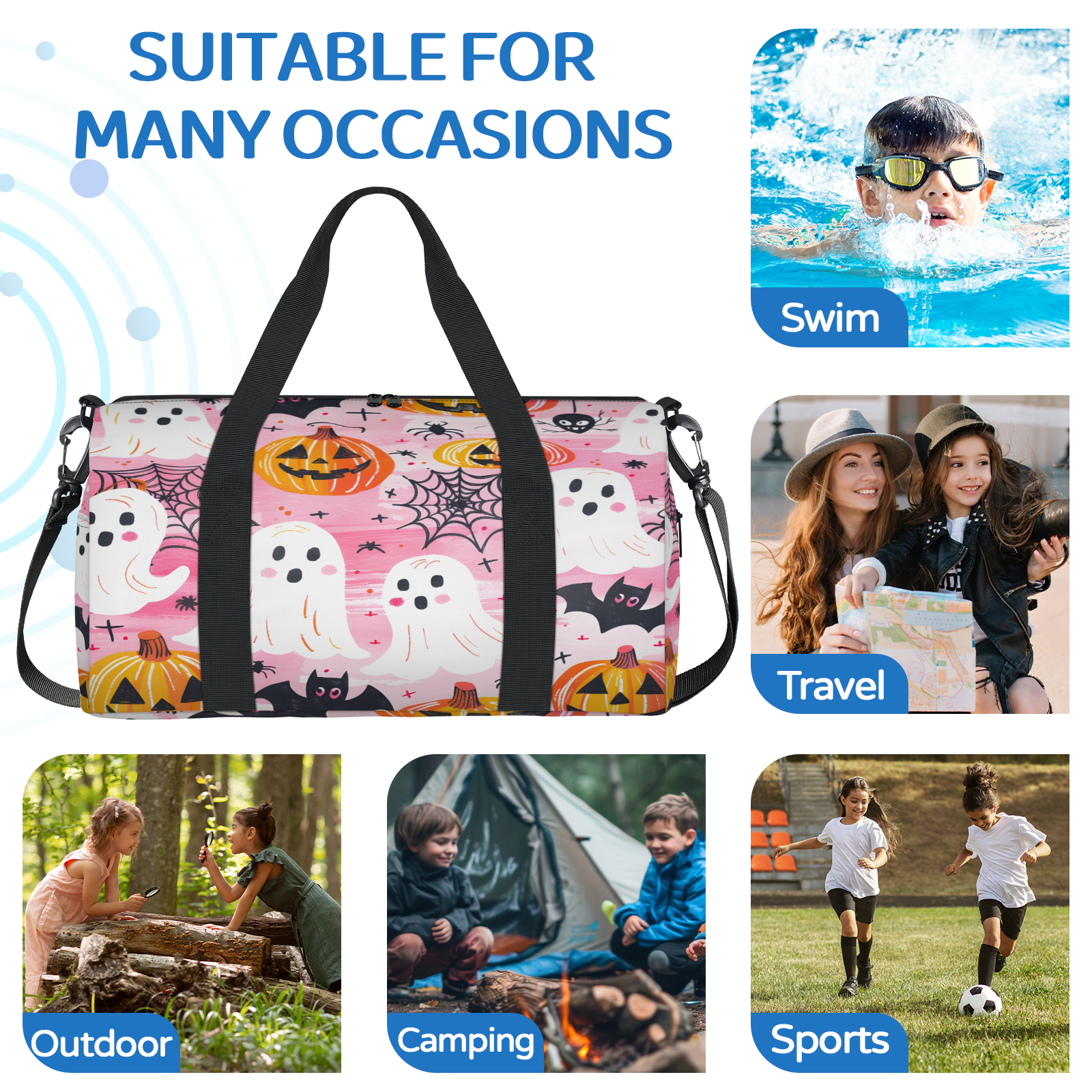 Herdesigns Halloween Gym Bag for Women, Duffle Bag for Travel Sport, Ghost Pumpkin Lightweight Waterproof Carry on Weekender Dance Yoga Workout Bags
