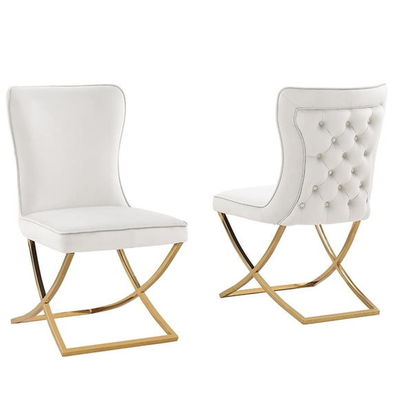 Titan Beige/Gold Velvet Dining Chairs (Set of 2)