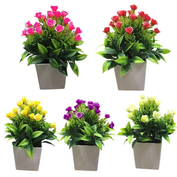 SPRING PARK Artificial Rose Plant Realistic Fake Tree Potted Home Office