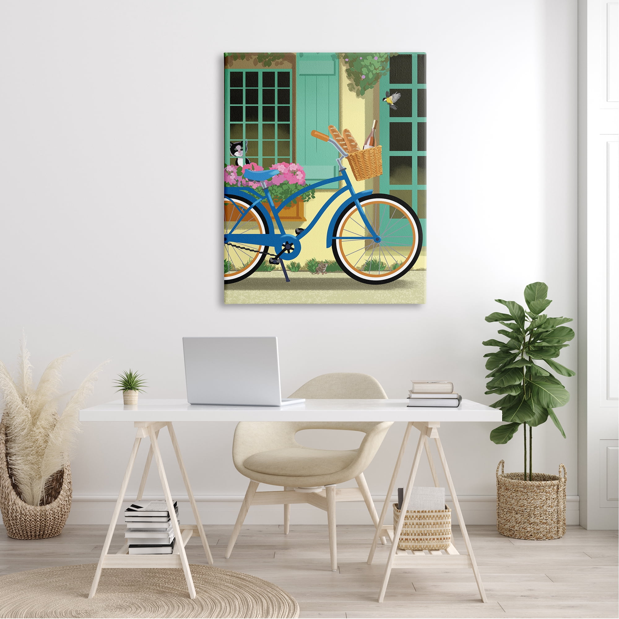 Stupell Industries Quaint Bicycle Parked Bread Basket Cat Window , 36 x 48, Design by Sally Springer Griffith