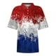 thumbnail image 3 of Blusas para las Mujeres Casual Cómodo de Manga Corta Cuello de Vuelta Botón con Impresión Del Día de la Independencia, 3 of 4