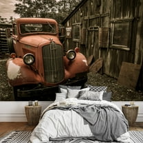 wall26 - Jerome Arizona Ghost Town Mine and Red Old Truck Car - Removable Wall Mural | Self-Adhesive Large Wallpaper - 66x96 inches