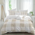 thumbnail image 2 of Beige Plaid Duvet Cover Set, Spring Summer Farmhouse Buffalo Checkered Soft Duvet Cover Twin Size Bedding Set 4 Pieces, 1 Quiltcover and 2 Pillowcases with Zipper, 1 Bed Sheet for All Seasons, 2 of 9