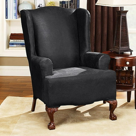 Stretch Leather Wing Chair Slipcover, Ebony - Walmart.com