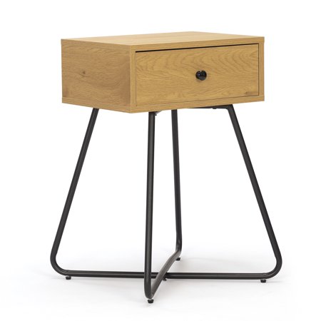 Canddidliike Steel Frame End Table Side Desk with Storage Drawers  Modern Nightstands Bedside Furniture for Bedroom Brown