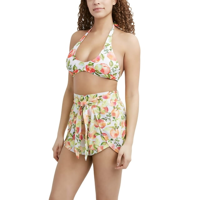 BCBGeneration Maillot de Bain pour Femmes avec Short et Nœud devant, Blanc Multi, Très Petit