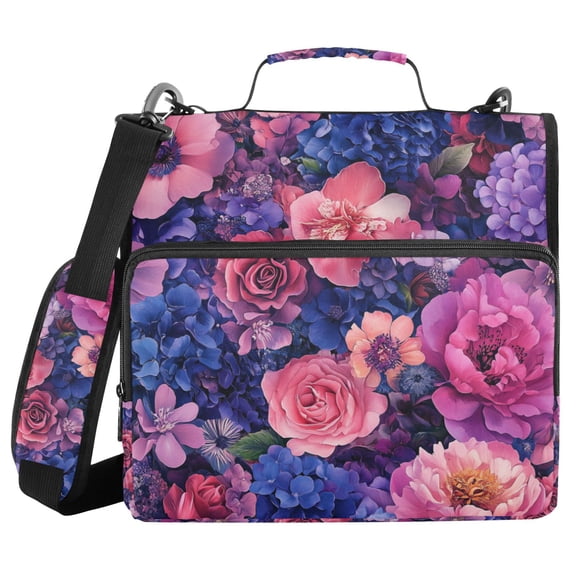 FORMRS Zipper Binder with Shoulder Strap 2-inch Ring 500 Sheet Capacity File Bag, Vibrant Art Flowers