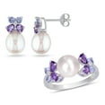 thumbnail image 1 of Miabella 8-8.5mm Cultured Freshwater Pearl, 2 Carat T.G.W. Amethyst Tanzanite and Diamond Accent Sterling Silver 2-Piece Earrings and Ring Set, 1 of 5