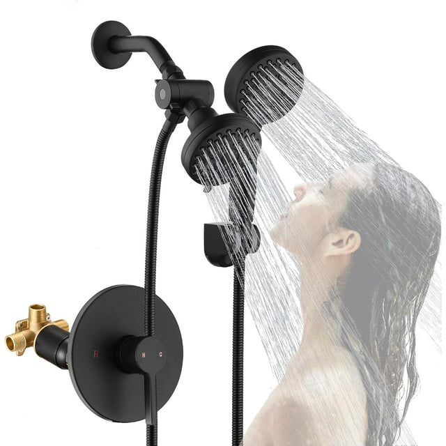 Matte Shower System High Pressure Spray Rain Shower Head and Handle Combo Set with Valve Way Diverter for Bathroom (Updated Diverter Valves)