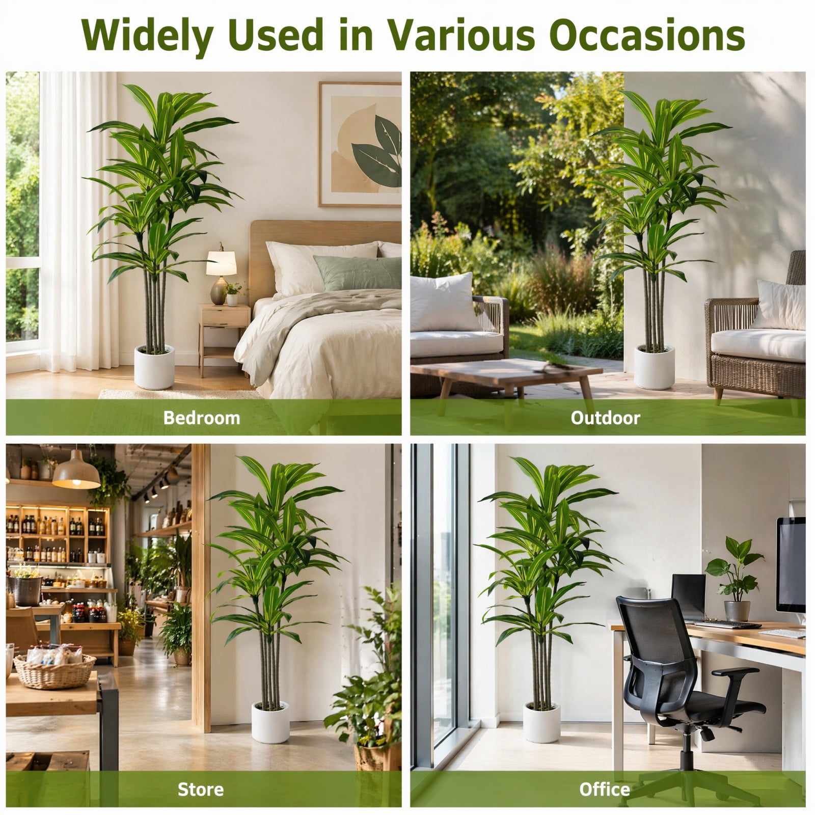 BEAUTYPEAK 5FT Artificial Dracaena Tree Fake Plants for Indoor Outdoor Decor, Upgraded White Pot