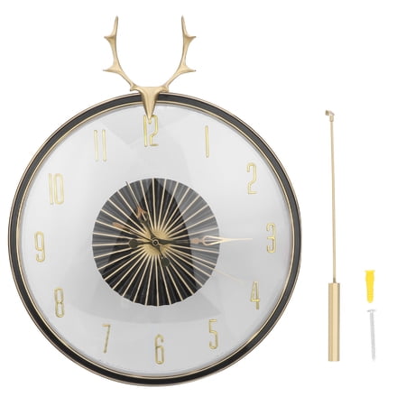 LAZIOEGR 15.35” Brass Deer‑Head Pendulum Wall Clock with 3‑D Perspective Dial, Anti‑Oxidation Finish, Dust‑Proof Glass