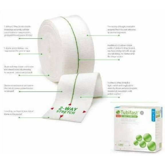 Molnlycke 2440 Tubifast 2-Way Stretch Technology Elasticated Viscose Tublar Bandage, Yellow Line X-Large Limbs, Heads, Children's Trunks, 10.75 cm Width, 1000" Length