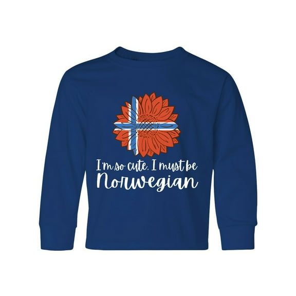 Inktastic I'm So Cute, I Must be Norwegian Sunflower Norway Flag Long Sleeve Youth T-Shirt