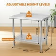 thumbnail image 3 of Towallmark Stainless Steel Table, 36x24 Inch Metal Prep Table With Adjustable Undershelf & Backsplash, Heavy Duty Worktable With Hooks, Commercial Kitchen Workbench For Restaurant, Home, 3 of 7