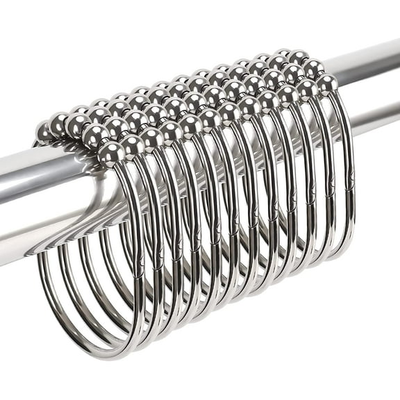 Wide Shower Curtain Hooks, Rust Proof Stainless Steel Shower Curtain Rings, Heavy Duty Shower Hooks for Shower Curtain Bathroom Curtain Hooks, Easy Glide Rollers, Set of 12, Chrome
