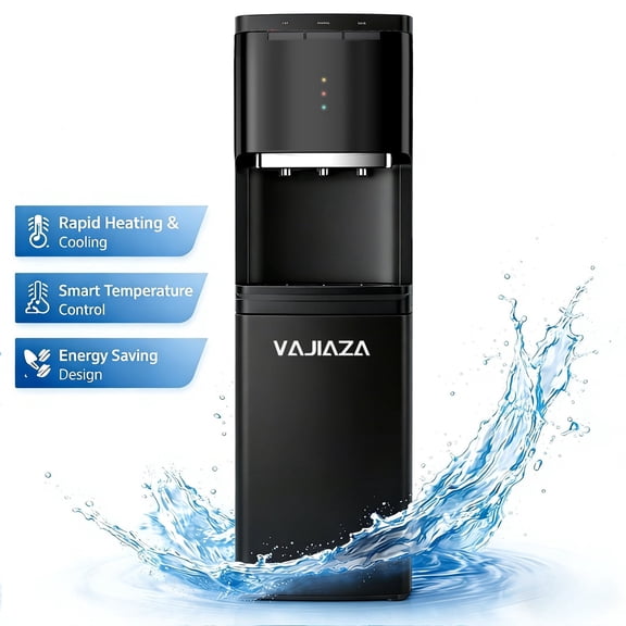 Water Dispenser for 3 and 5 Gallon Bottles – Bottom Load Water Machine with Hot, Cold & Room Temperature Options, Self-Cleaning & Safe Design, Black