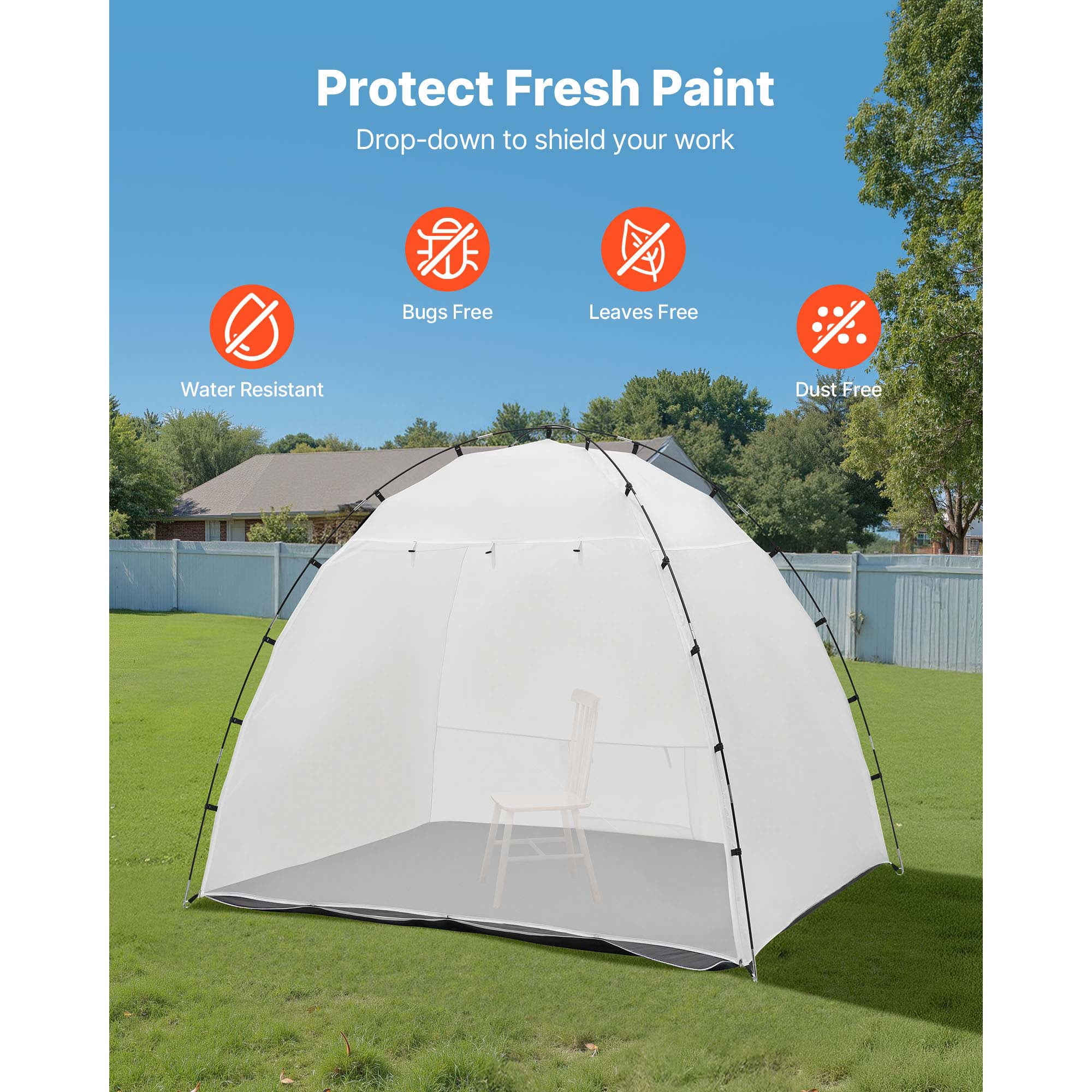 KFFKFF Portable Paint Booth Tent, 91.7 x 67.7 x 74.8 inch Spray Shelter with Floor & Mesh Screen, Spacious Oxford Fabric Tent for Painting Furniture like Cupboards, Chairs, and Tables