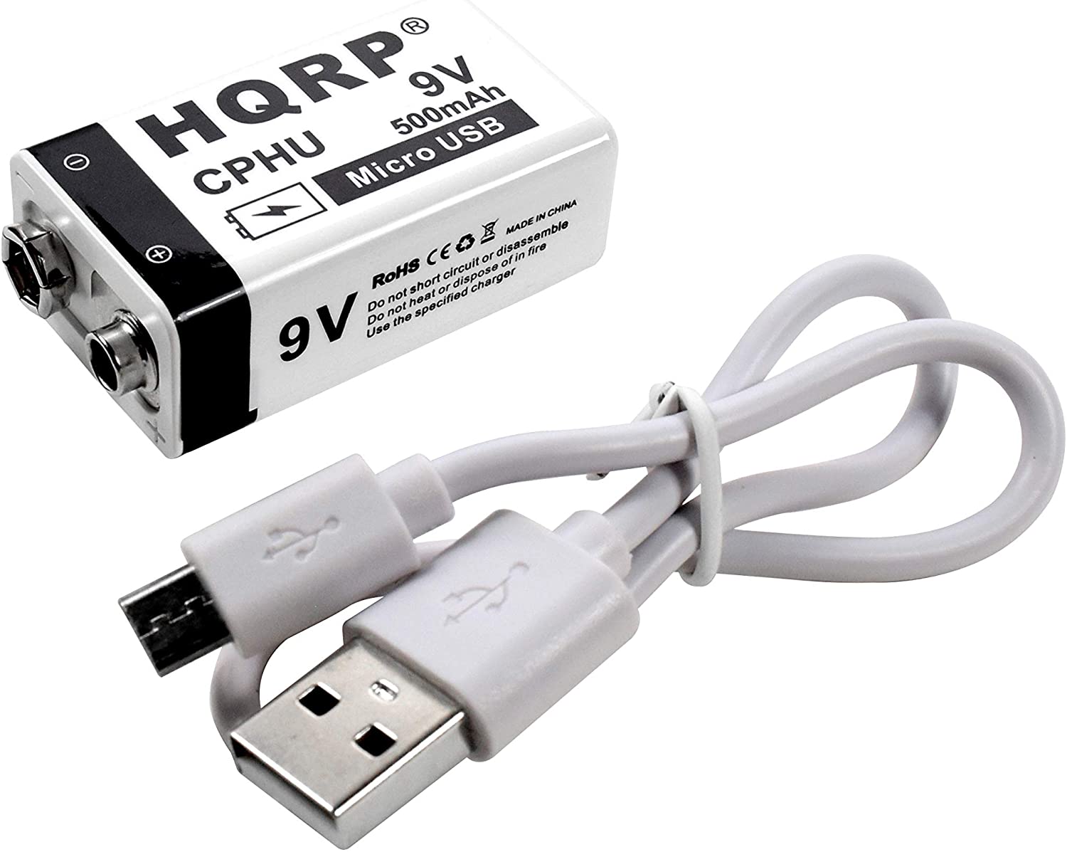 HQRP USB 9V Lithium-Ion Rechargeable Battery, High Capacity 500mAh 9-Volt, 1.5 H Fast Charge, 800 Cycle with Micro USB Cable, Radio Square 6LR61 7.2H5 6KR61 6HR61 PP3 MN1604 - image 4 of 8