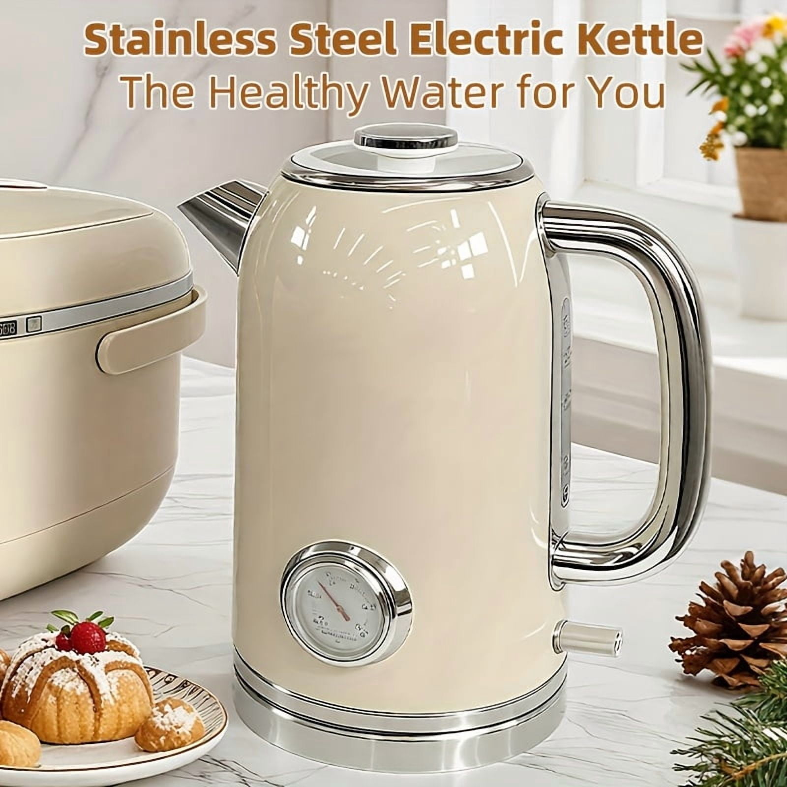Stainless Steel Electric Water Kettle, 2.0L Hot Water Boiler with Thermometer, LED Indicator, Auto Shut-Off & Boil Dry Protection