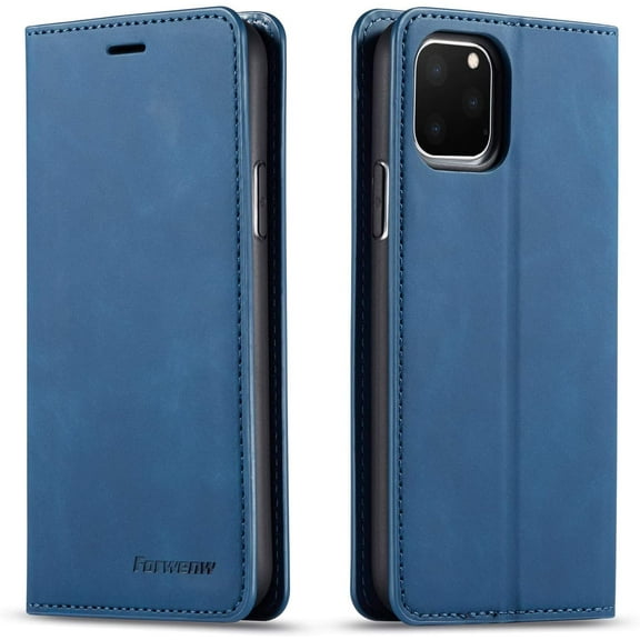 Premium PU Leather Flip Folio Case for iPhone 11, Protective Case with Kickstand Card Slot Holder Hidden Magnetic Closure Shockproof Wallet Cover for iPhone 11 6.1 inch - Blue