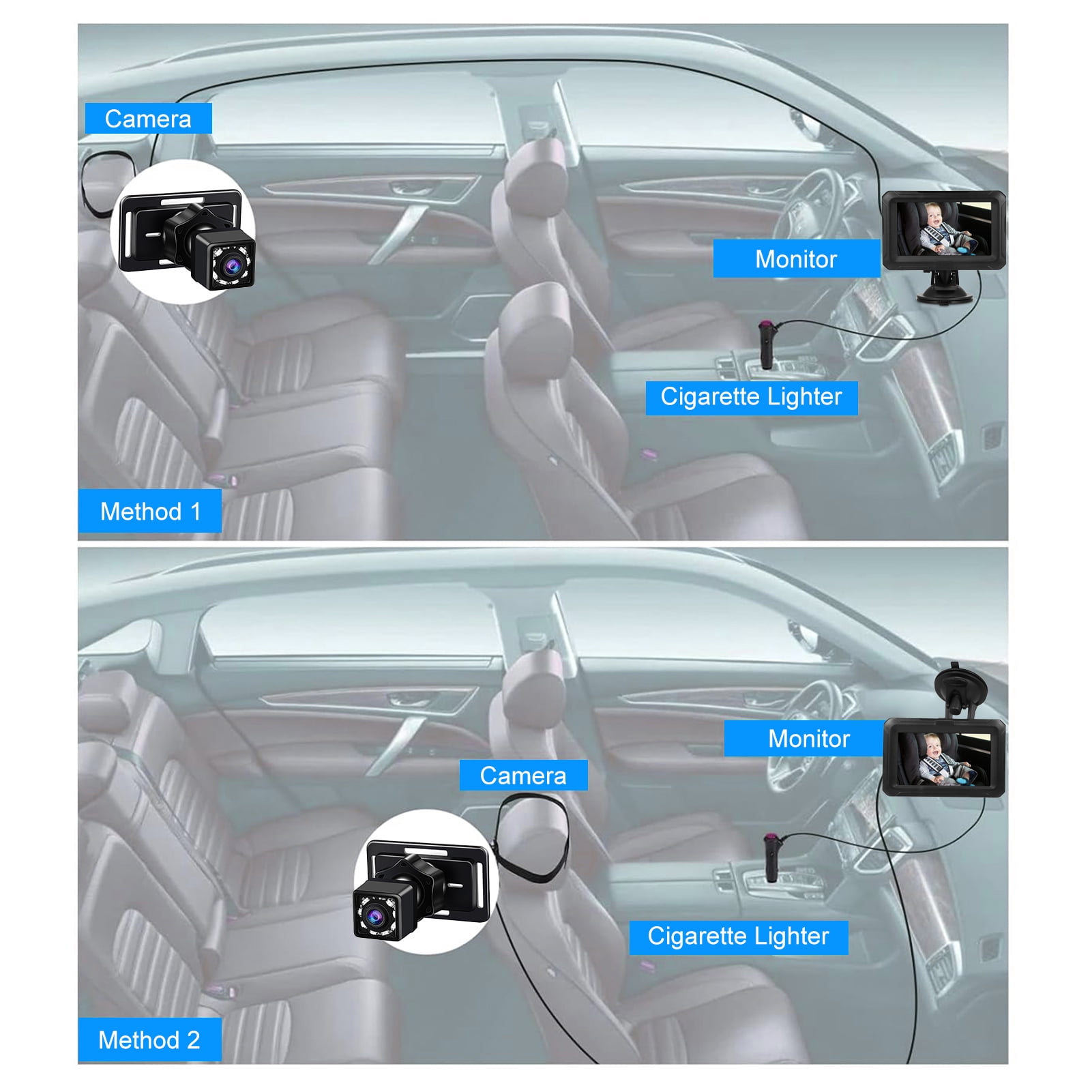 Baby Car Camera for Backseat 4.3 Inch 1080P Baby Car Mirror Camera, Large Screen HD Monitor with Night Vision and 150 Viewing Angle, for Infants Kids Pets in Back Seat Baby Camera for Car Back Seat