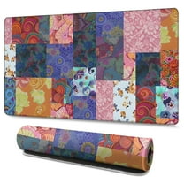 Long Mouse Pads for Desk,Colorful Pioneer Flower Patchwork Desk Mats on Top Of Desks, Desk Mouse Pad Extra Large with 3mm Non-Slip Base and Stitched Edge for Gaming,Office,Work,Home 47.3"x23.6"