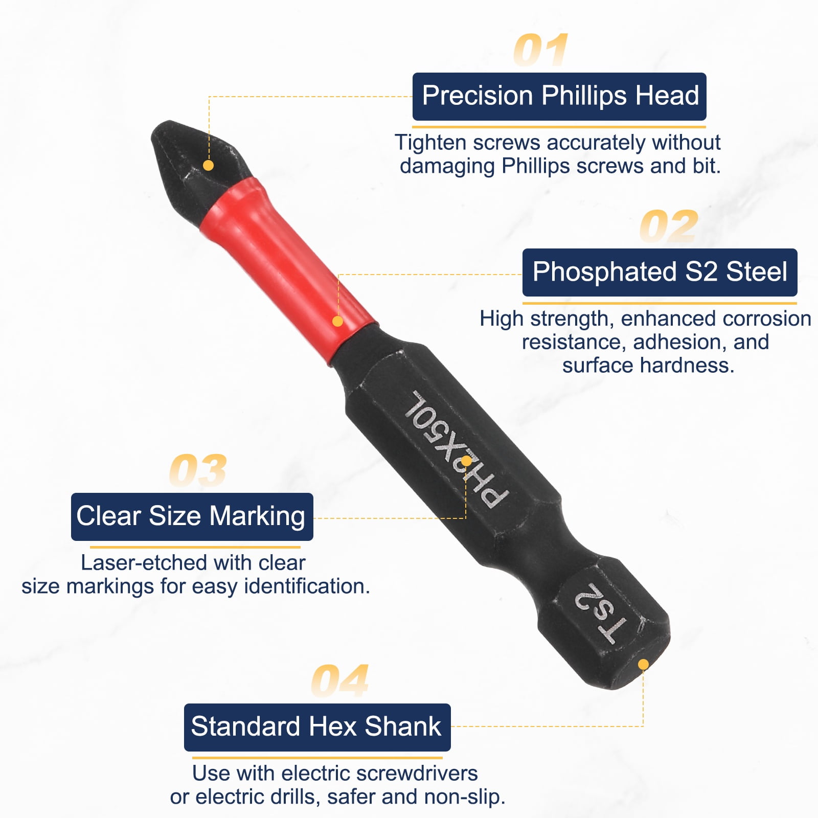 Impact Phillips Screwdriver Bit PH2 (#2) Anti Slip Tip 1/4